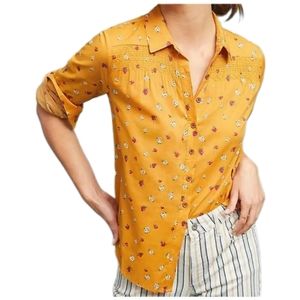 Anthropologie Maeve Phyllis Printed Shirt Women's - Mustard Floral - Button down